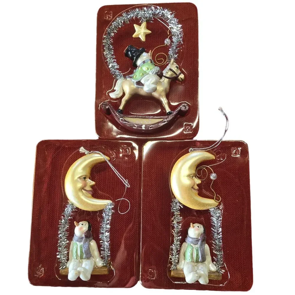 Vintage Style Holiday Ornaments Snow Man Moon / Star Gazer Christmas Decorations